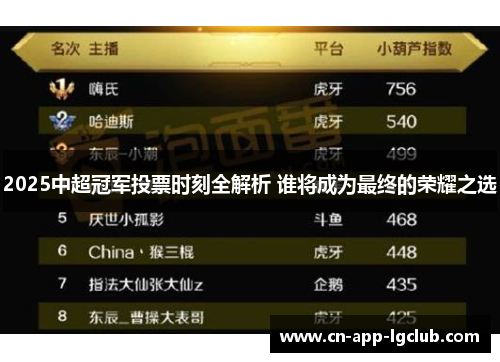 2025中超冠军投票时刻全解析 谁将成为最终的荣耀之选